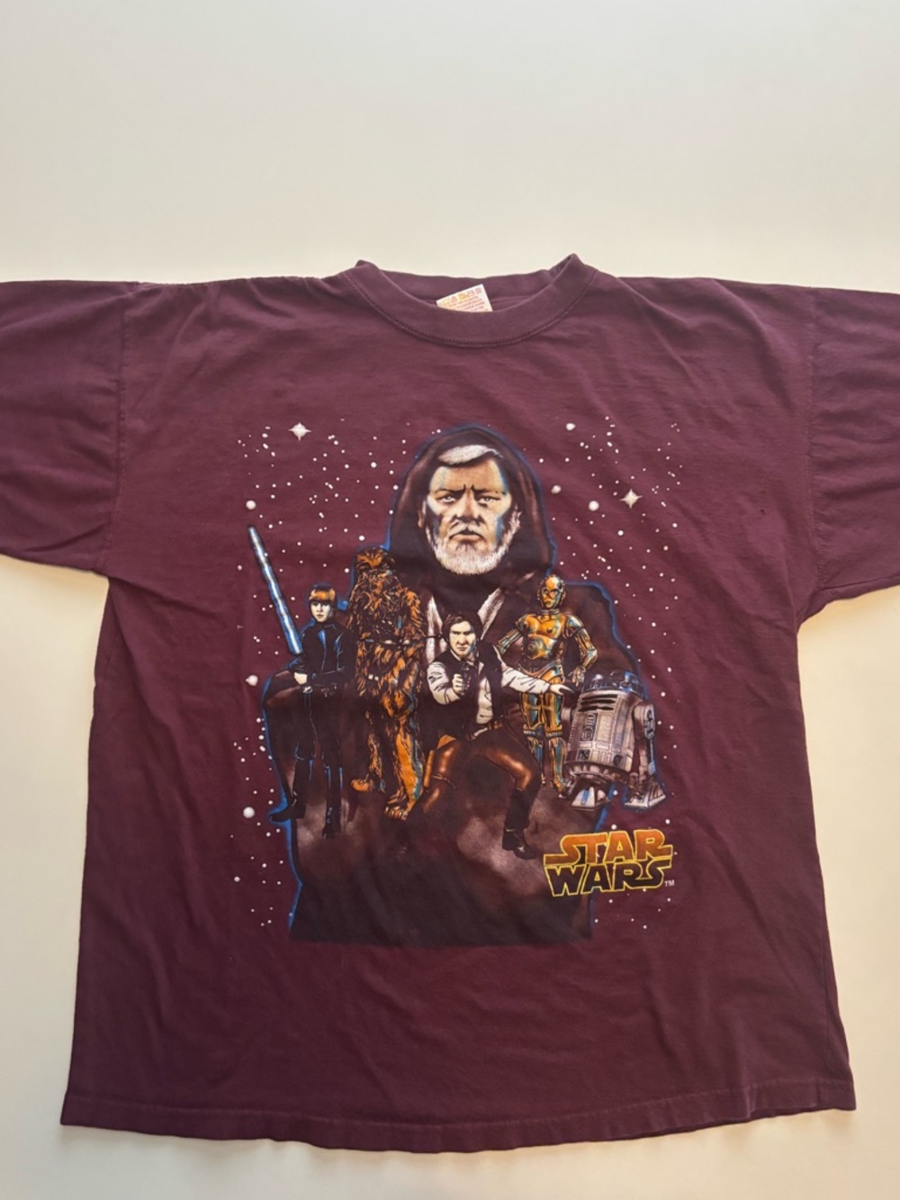 1994 novel tees Star Wars obi-Wan Kenobi shirt dark red